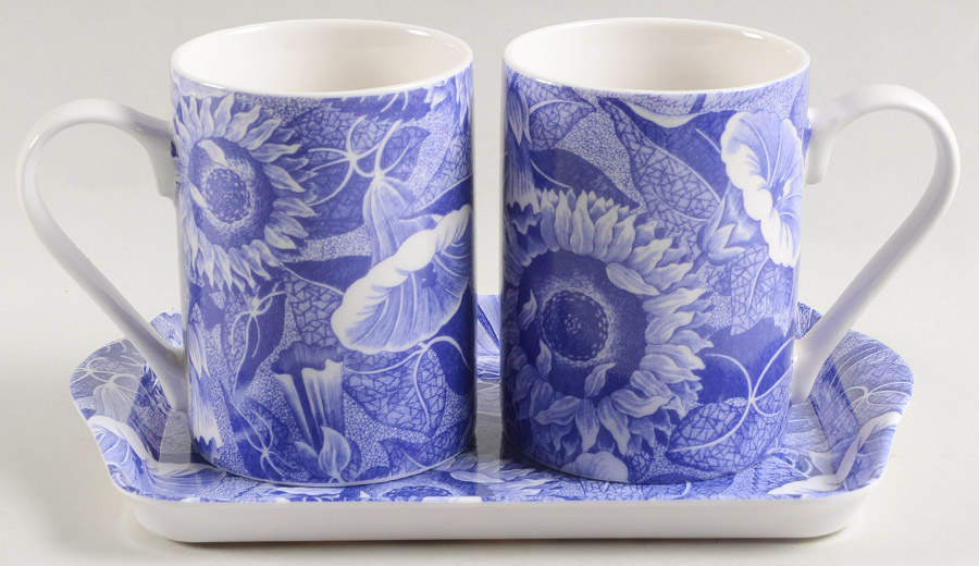 Sunflower (Blue Room Sunflower) 8" Melamine Tray & 2 Mug Set by Spode-1