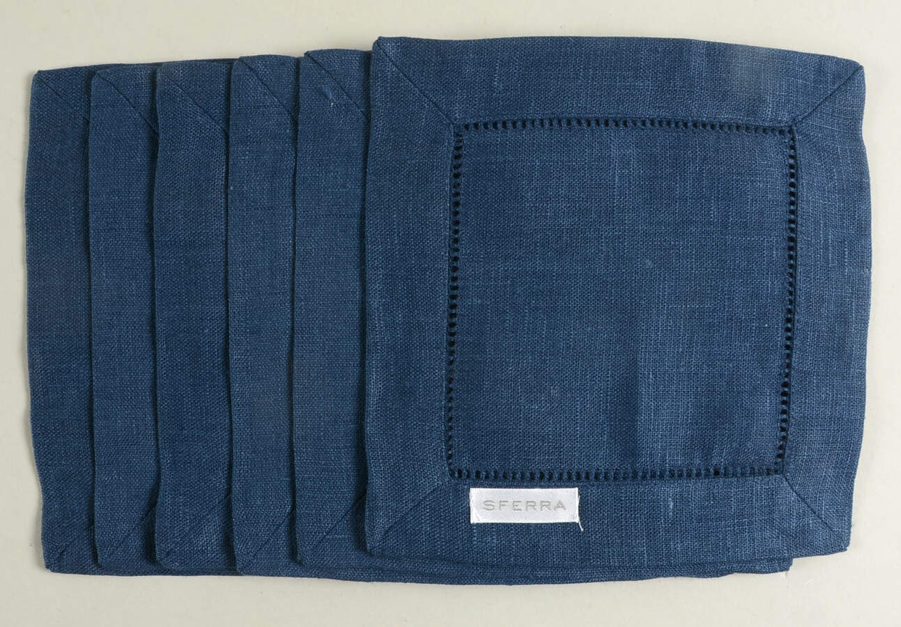 Fine Linens, Napkins (6 Pack) 6" X 6" navy Cocktail Napkin by Sferra-1