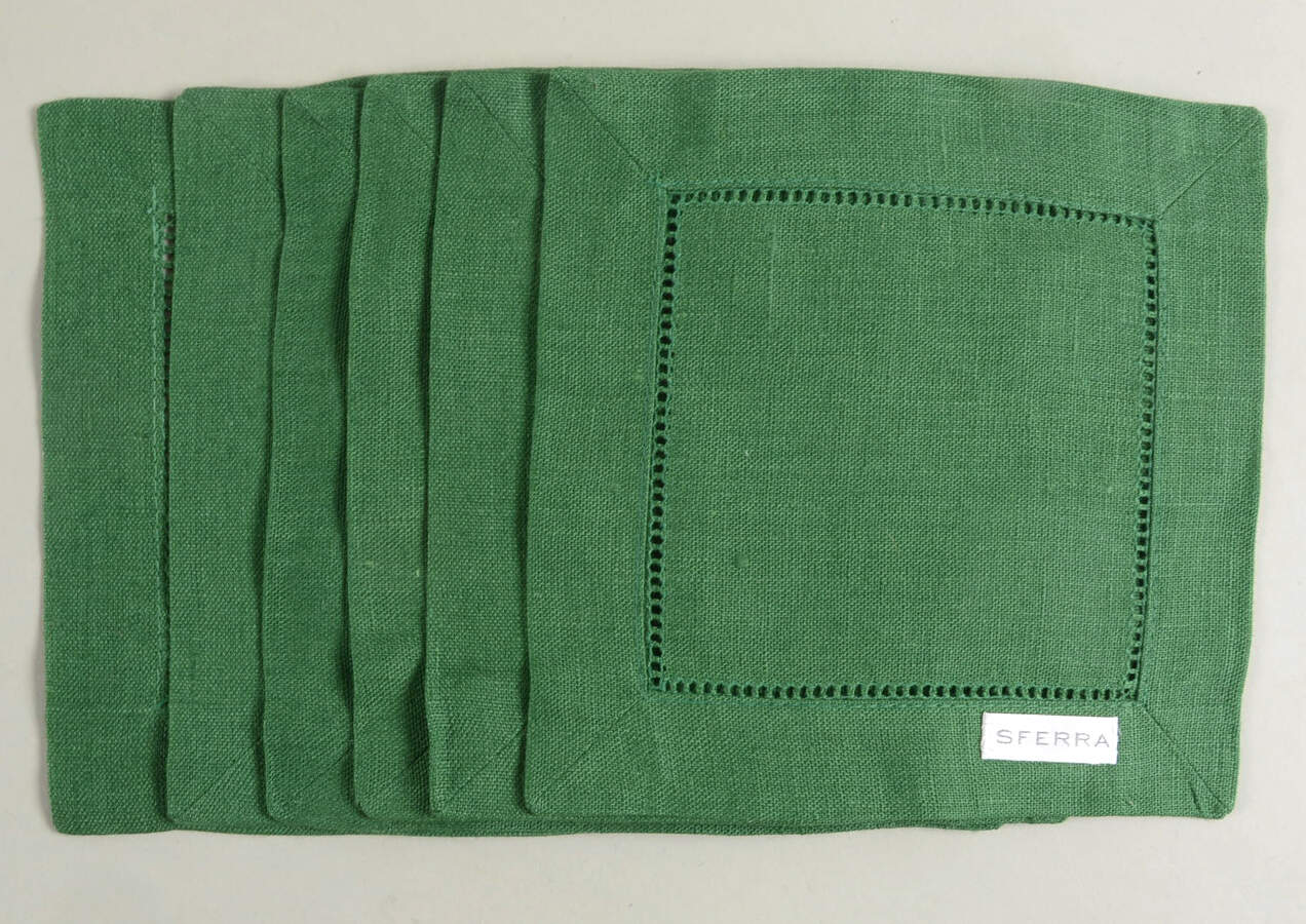Fine Linens, Napkins (6 Pack) 6" X 6" Emerald Cocktail Napkin by Sferra-1