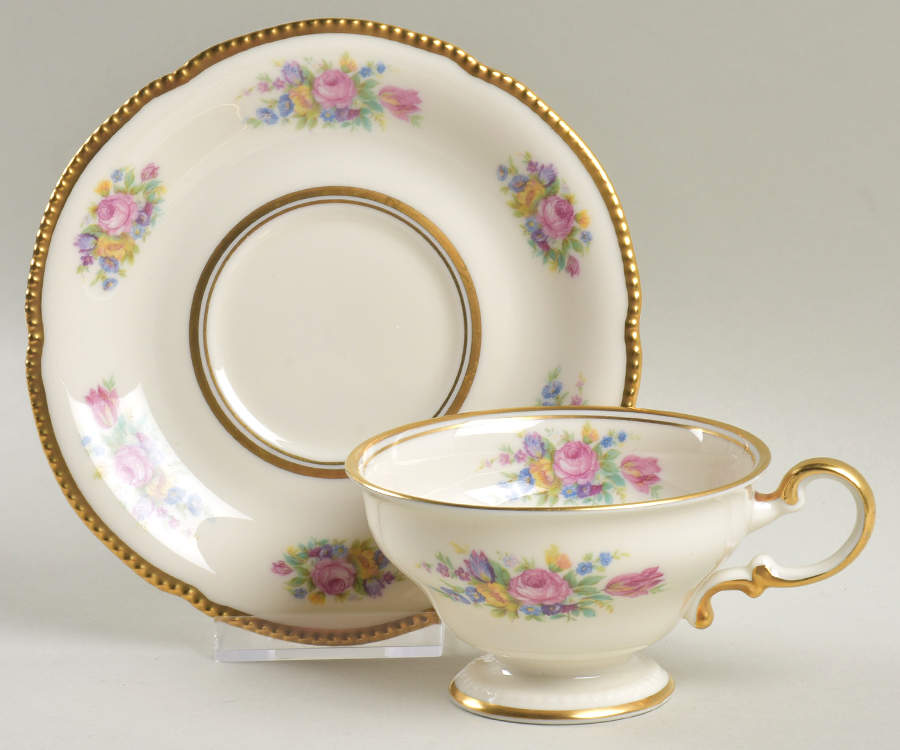 Castleton Rose Footed Cup & Saucer Set by Shenango-1