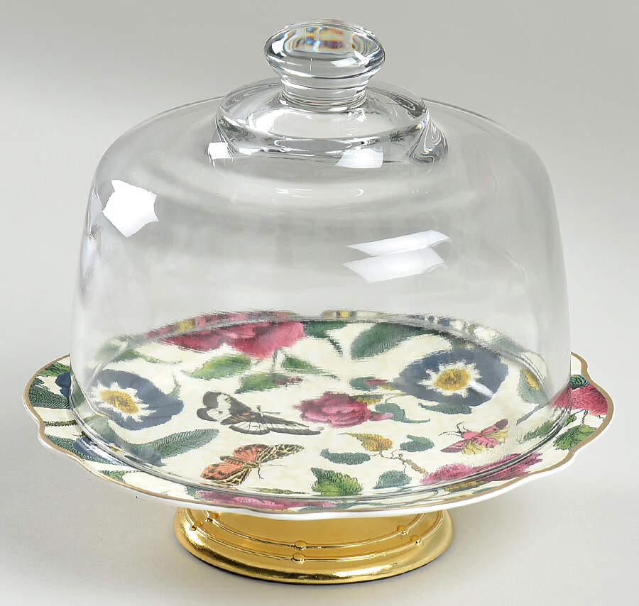 Creatures of Curiosity 6 1/2"-7 1/2" Footed Cheese Plate w/ Glass Dome HC by Spode-1