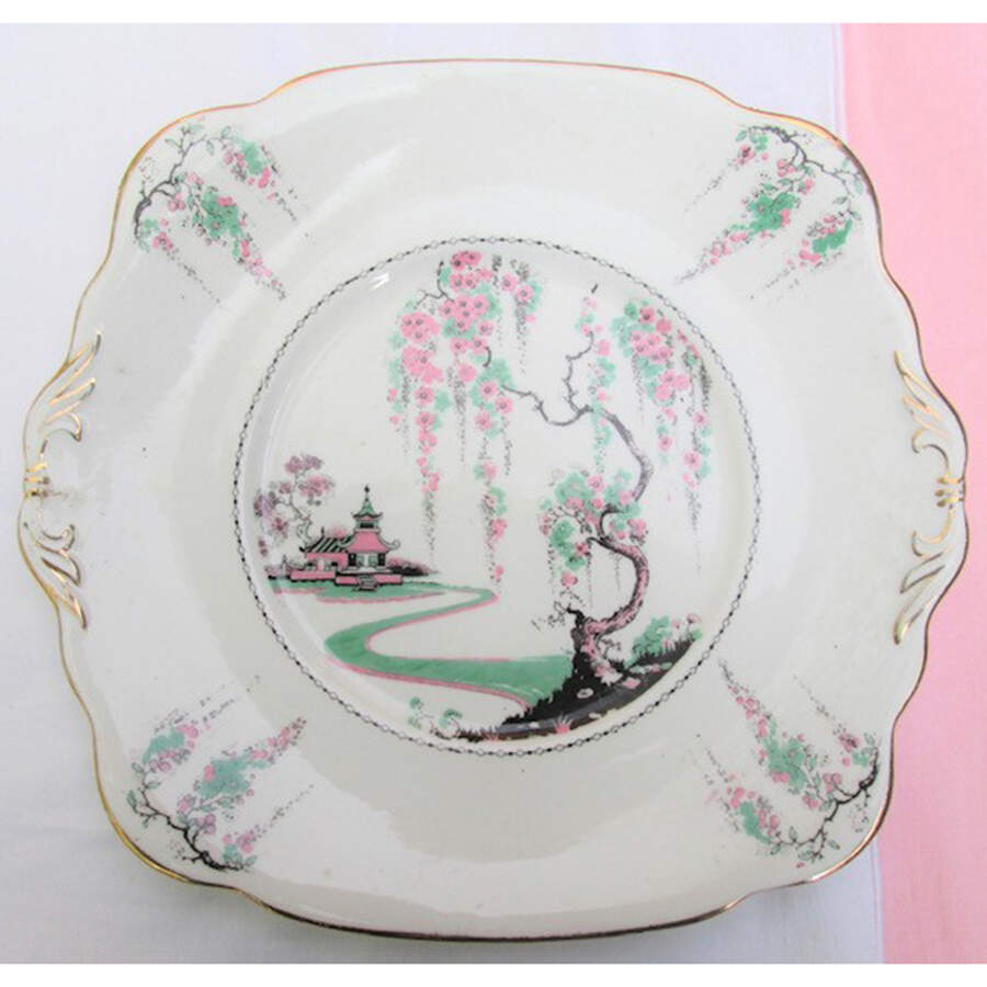 Pagoda-Pink Handled Cake Plate by Standard China-1
