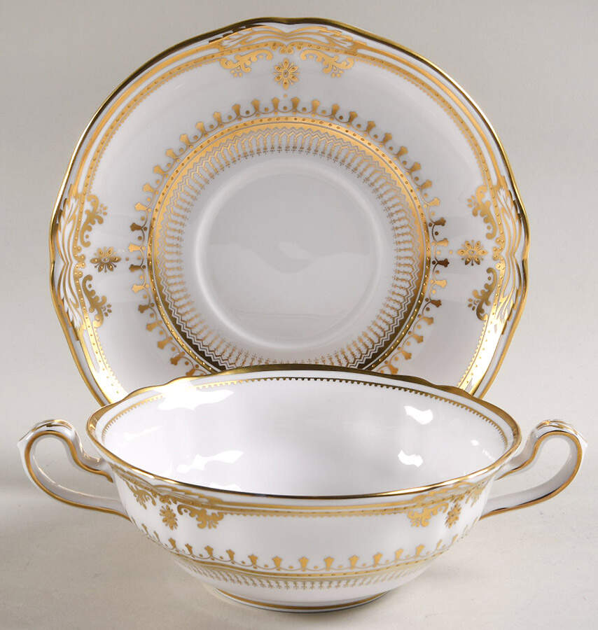 Lancaster Gold Footed Cream Soup Bowl & Saucer Set by Spode-1