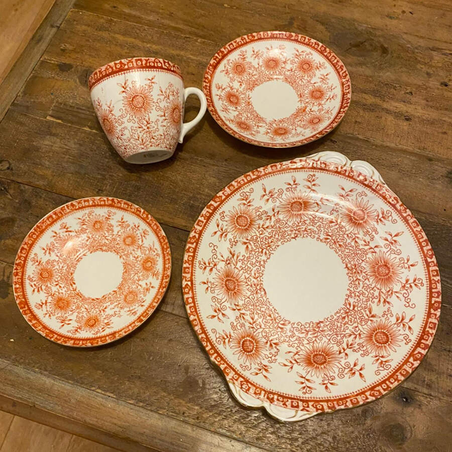 Margarette Rust Flat Cup & Saucer Set by Shelley-1