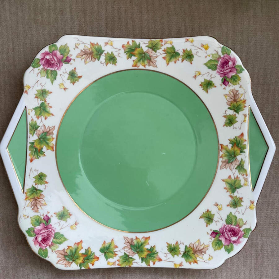 Royalty-Apple Green Handled Cake Plate by Shelley-1