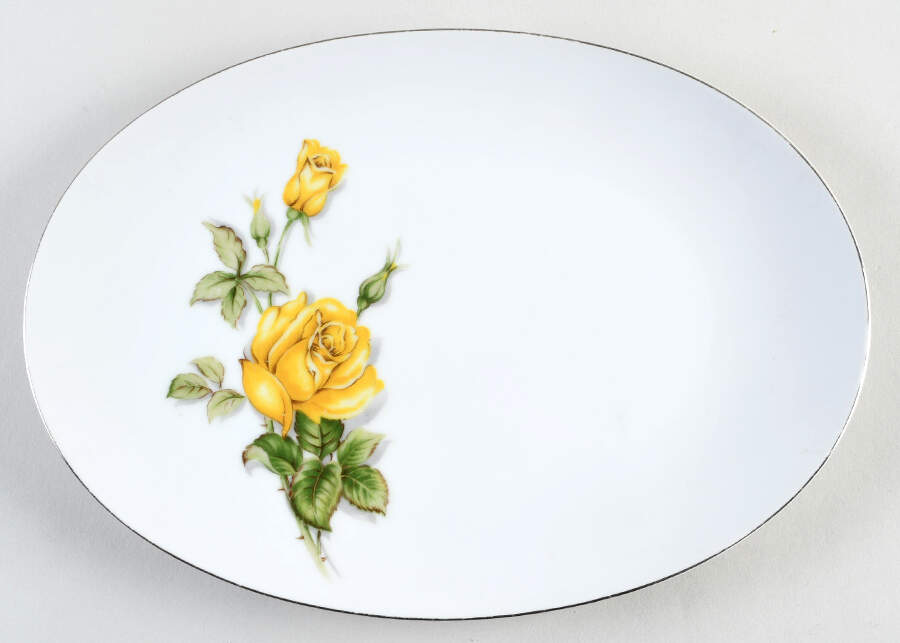 Margarett Platinum Trim 12" Oval Serving Platter by Seyei Toki Co-1