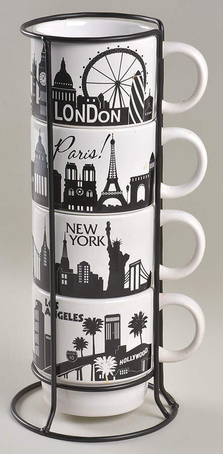 Big Cities Stackable Mug - Set of 4 & Metal Holder by Signature-1