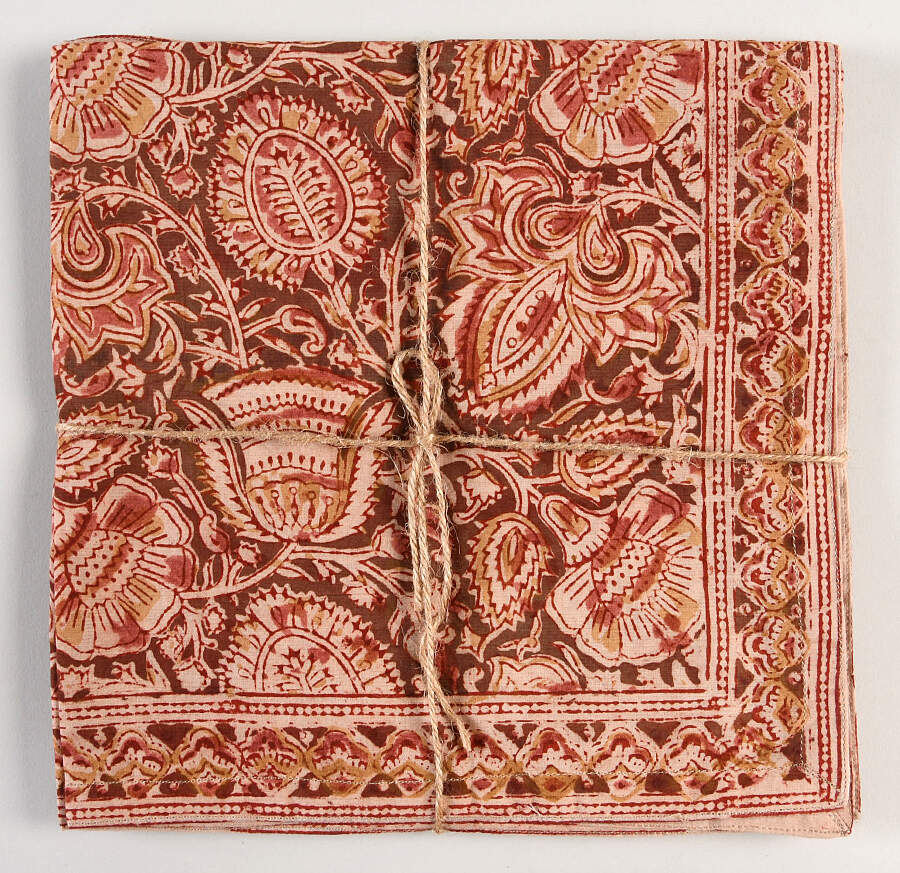 Table Linens & Accessories (4 Pack) 20" x 20" Kalamkari Terracotta Cloth Napkin by Sevya Handmade-1