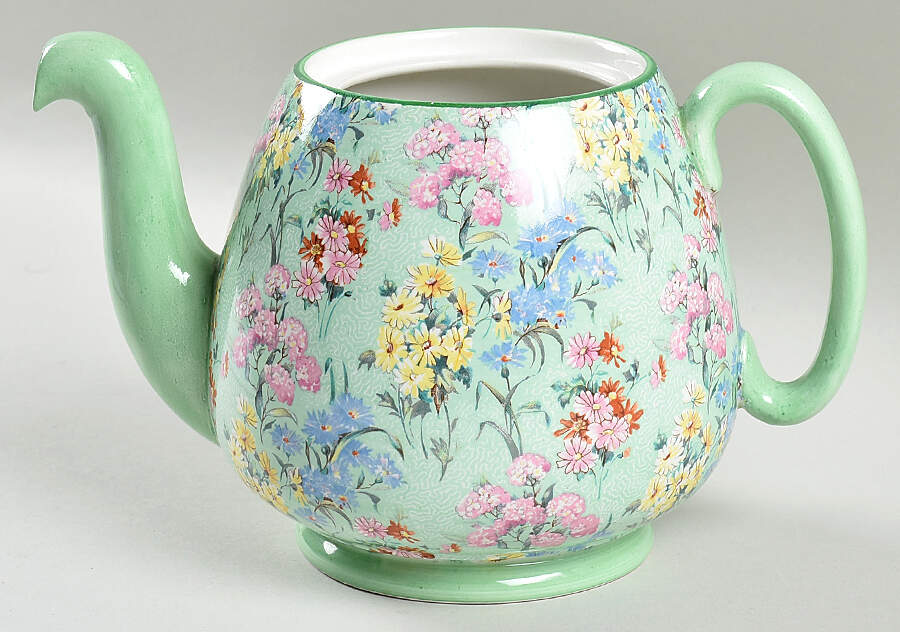 Melody (Smooth, Green Trim) Teapot No Lid by Shelley-1