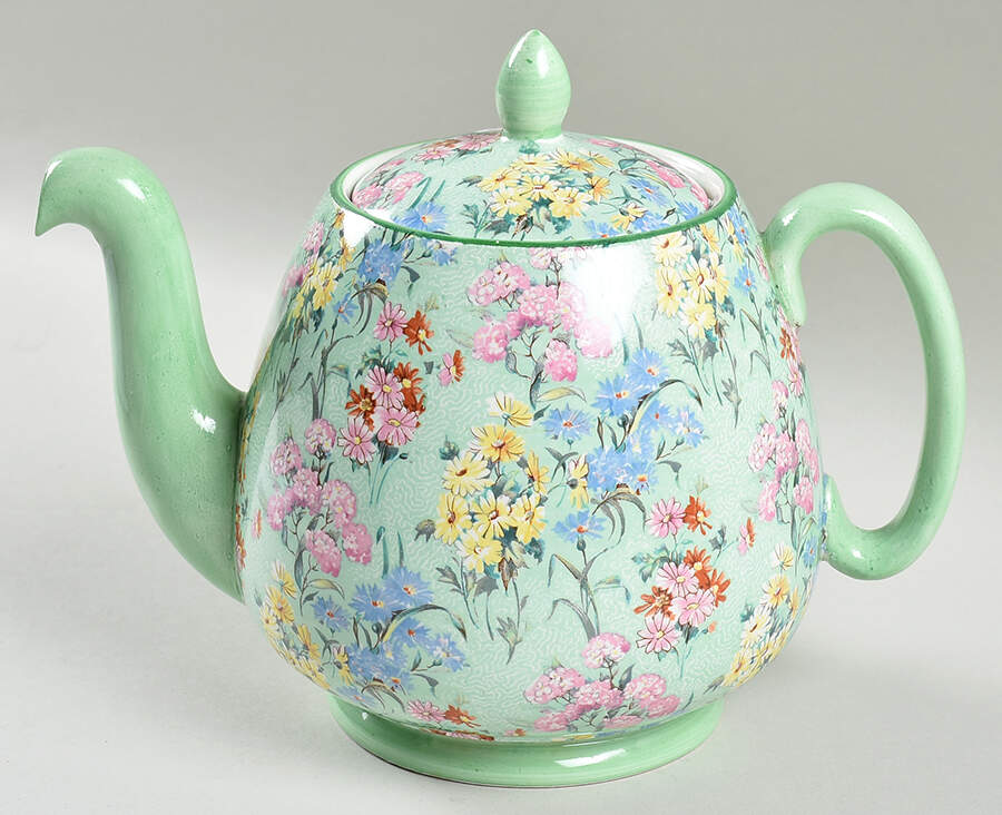 Melody (Smooth, Green Trim) Teapot & Lid by Shelley-1