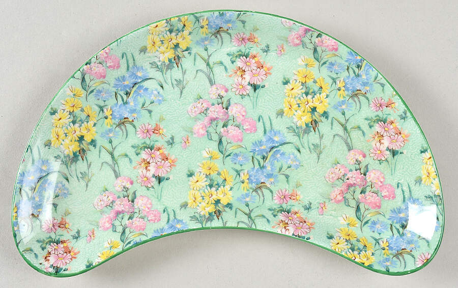 Melody (Smooth, Green Trim) Crescent Salad Plate by Shelley-1