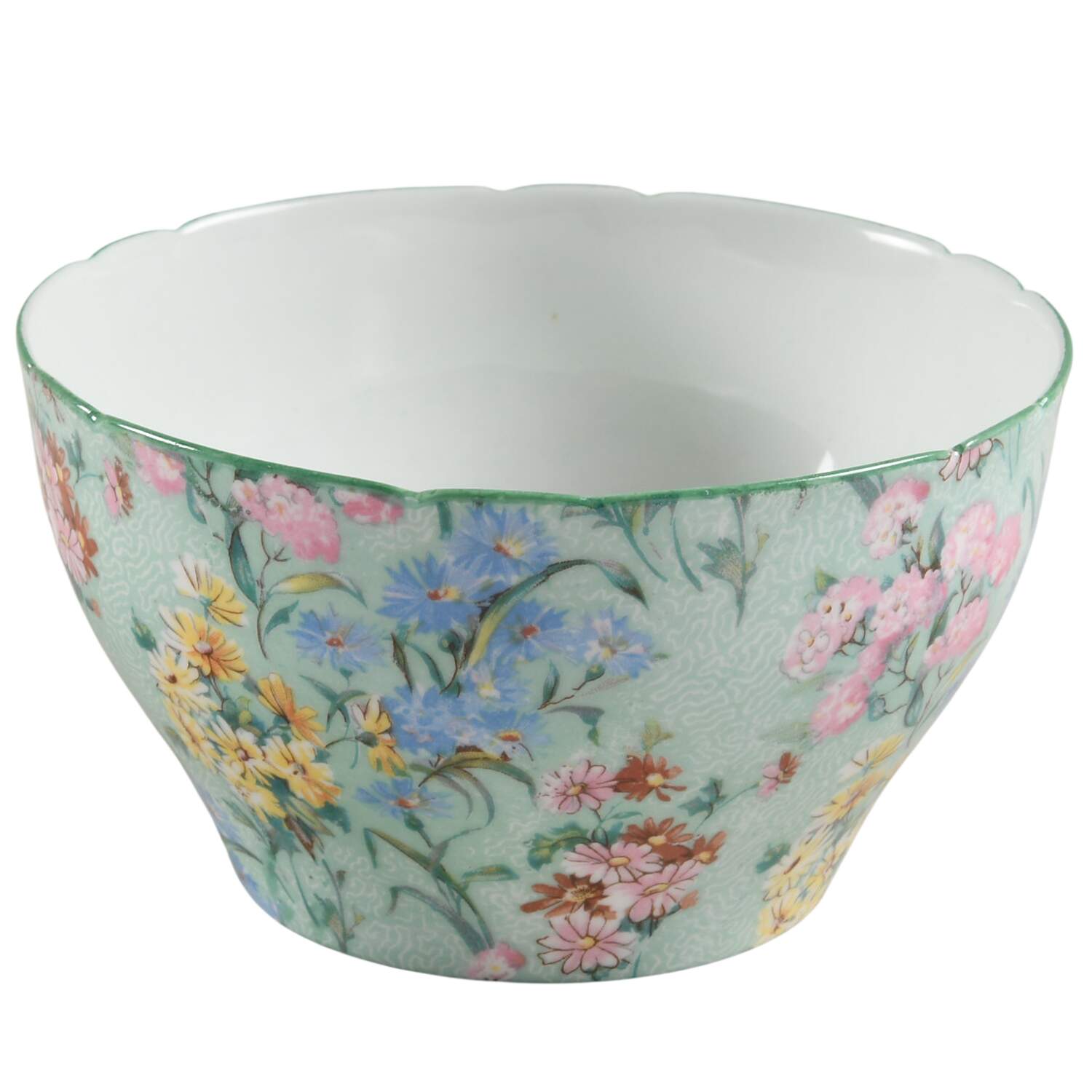 Melody (Smooth, Green Trim) Cranberry Bowl by Shelley-1