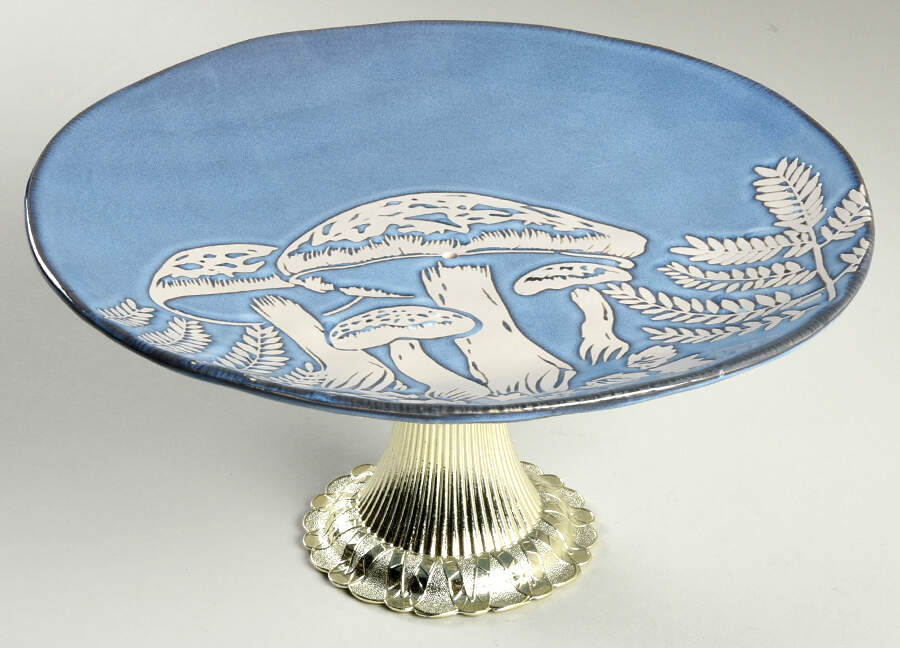 Bubble Blue Mushroom Cake Stand with 4"-5" Metal Pedestal  Hc by Spectrum-1