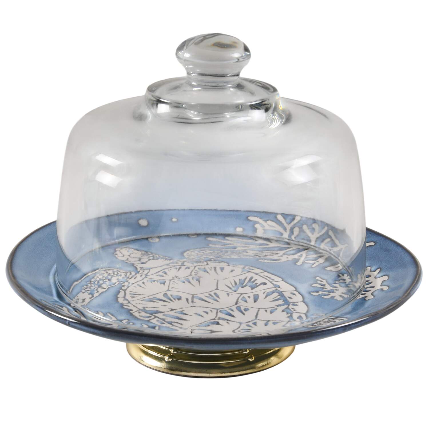 Tide Tranquility 6 1/2"-7 1/2" Footed Cheese Plate w/ Glass Dome HC by Spectrum-1