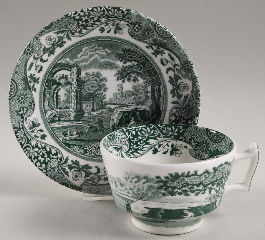 Heritage Green Italian Flat Cup & Saucer Set by Spode-1
