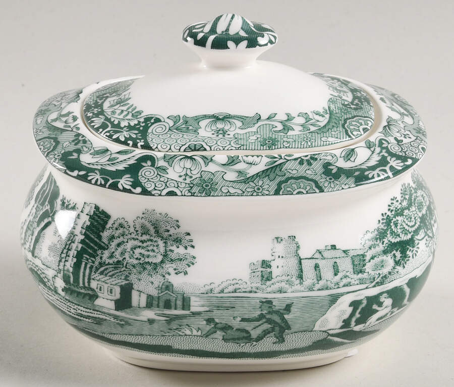 Heritage Green Italian Sugar Bowl & Lid by Spode-1