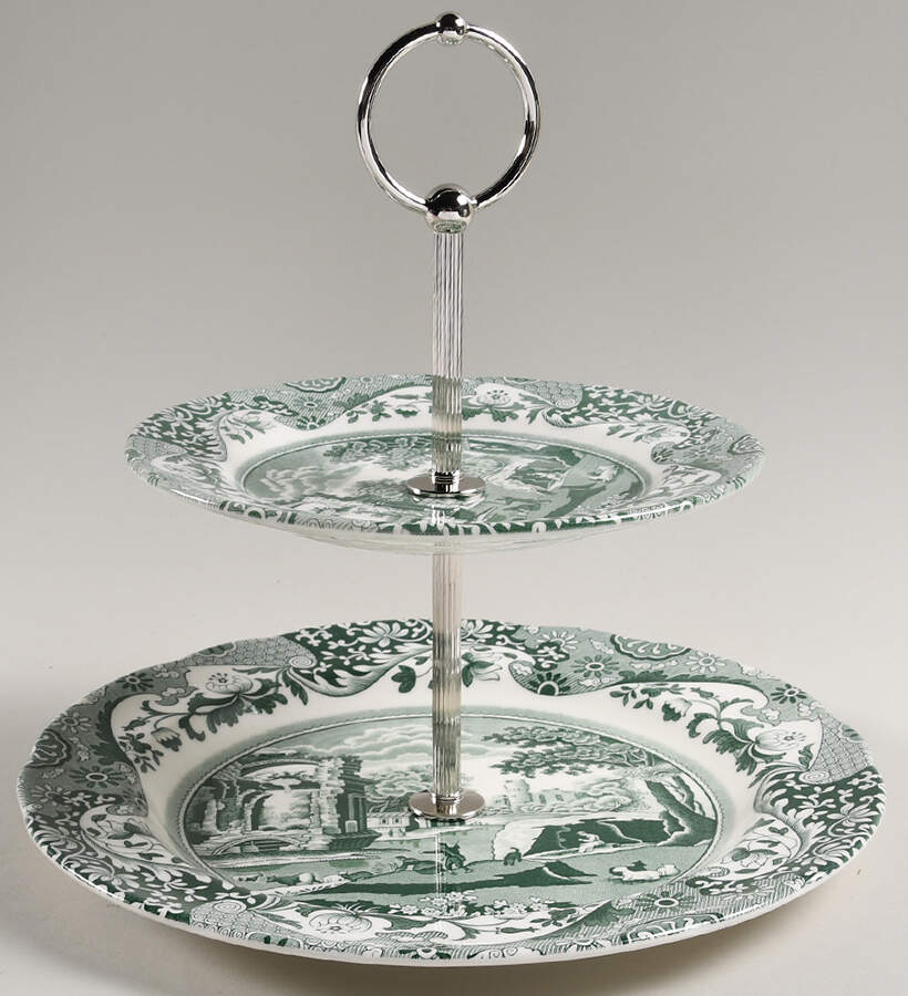 Heritage Green Italian 2 Tiered Serving Tray (Dinner & Salad Plate) by Spode-1
