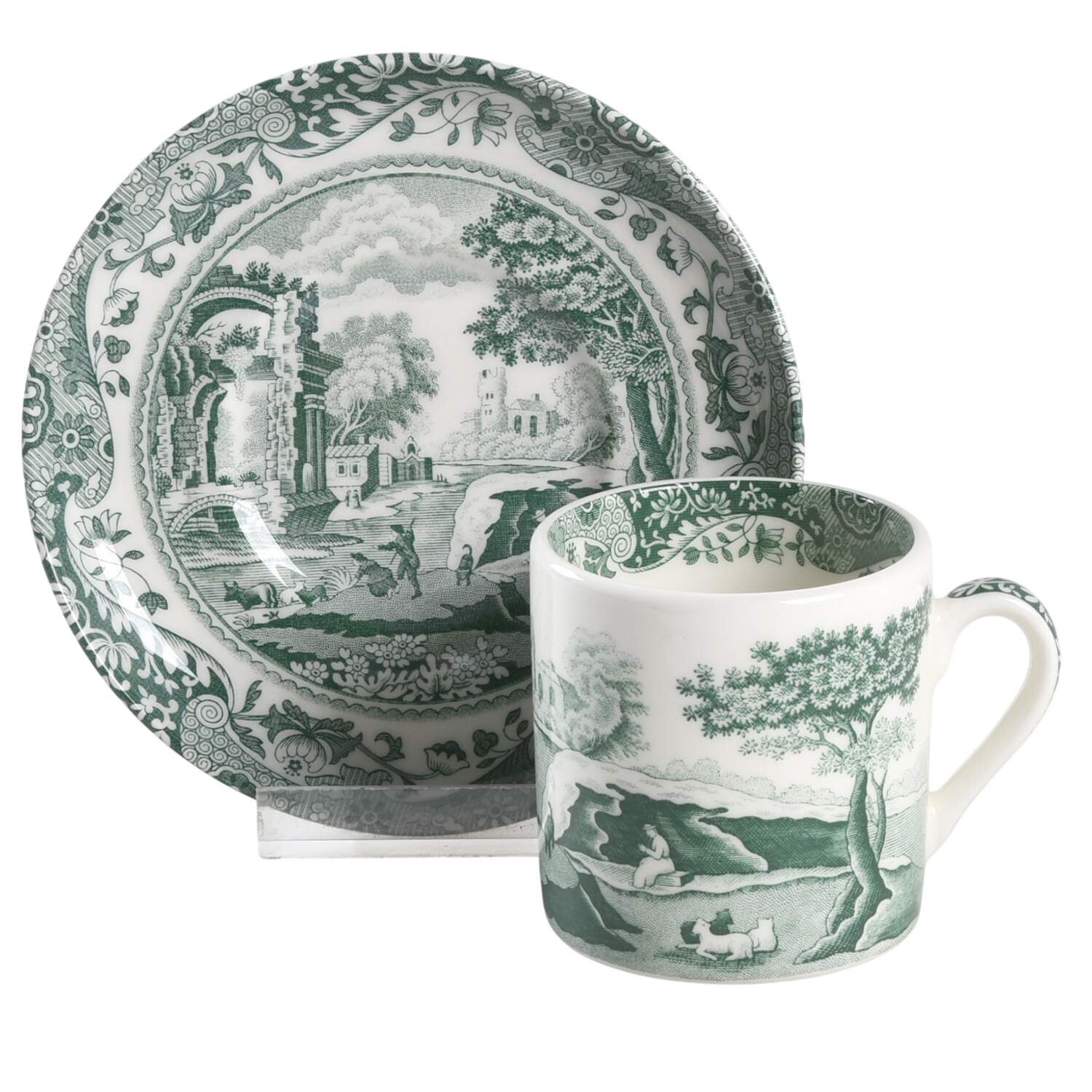 Heritage Green Italian Flat Demitasse Cup & Saucer Set by Spode-1