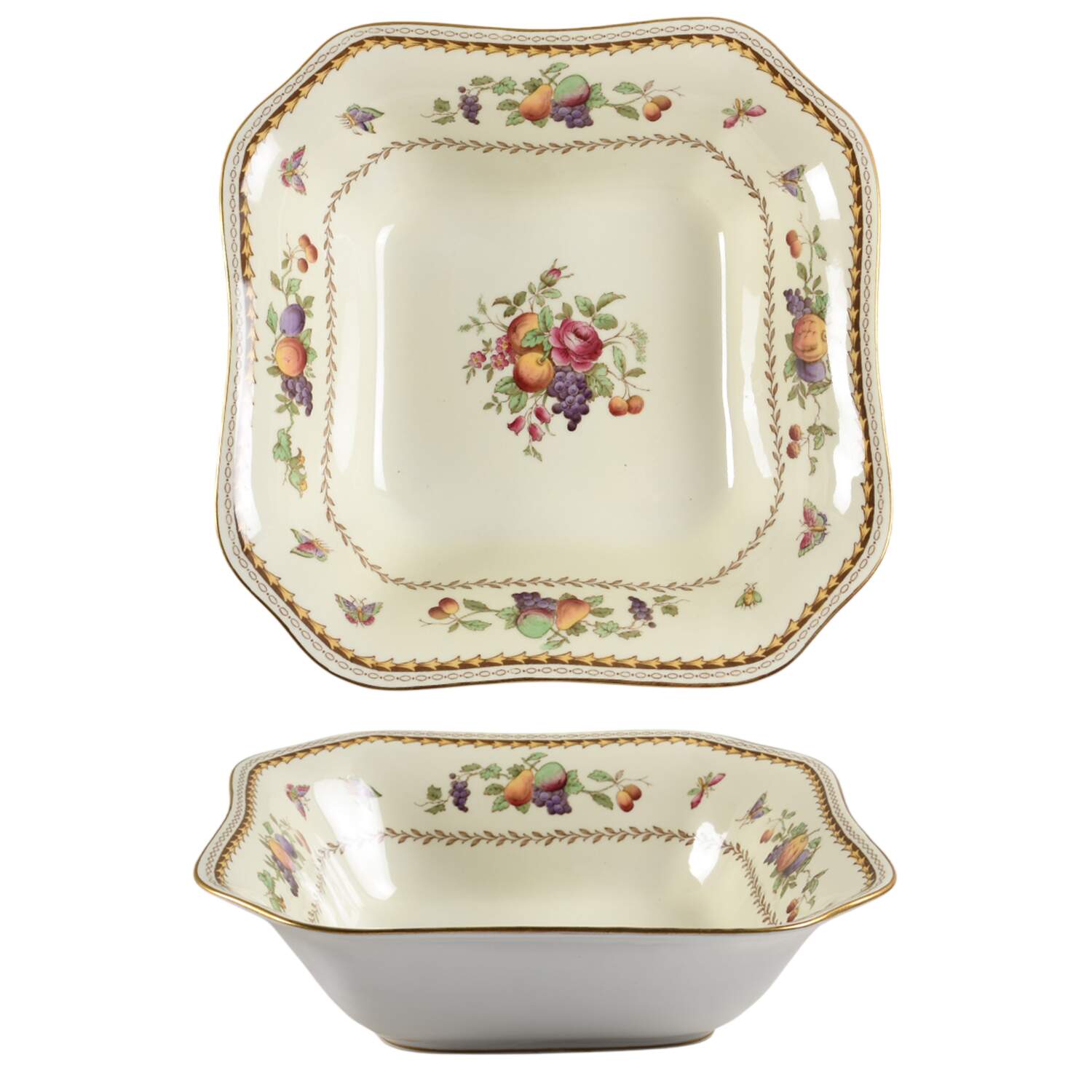 Rockingham (White Or Cream Body, Gold) 9" Square Vegetable Bowl by Spode-1