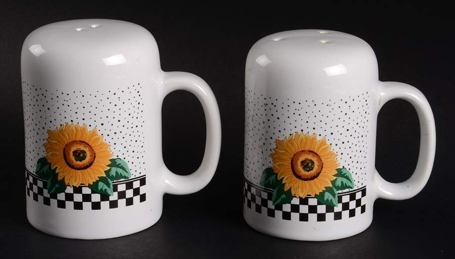 Sunny (Light Or Dark Yellow Flowers) Handled Salt & Pepper Set by Tabletops Unlimited-1