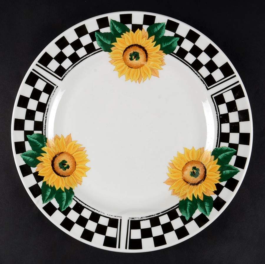 Sunny (Light Or Dark Yellow Flowers) Large Dinner Plate by Tabletops Unlimited-1