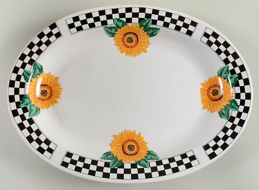 Sunny (Light Or Dark Yellow Flowers) 12" Oval Serving Platter by Tabletops Unlimited-1