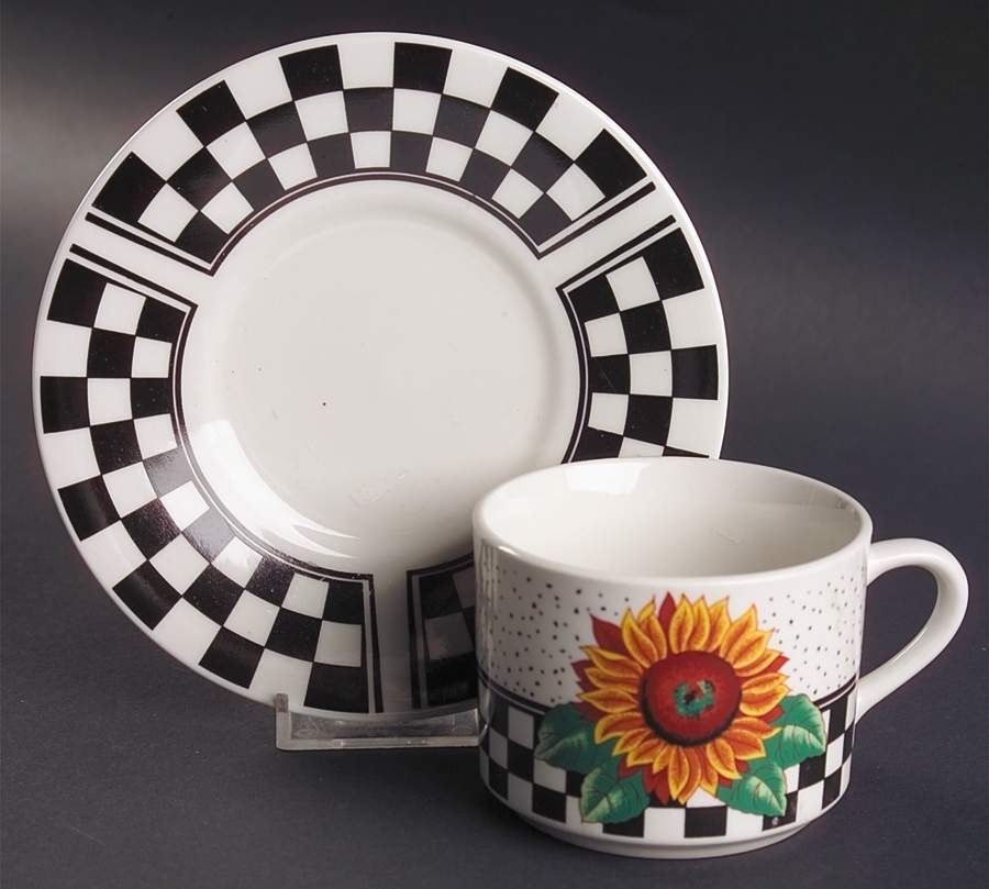 Sunny (Light Or Dark Yellow Flowers) Flat Cup & Saucer Set by Tabletops Unlimited-1