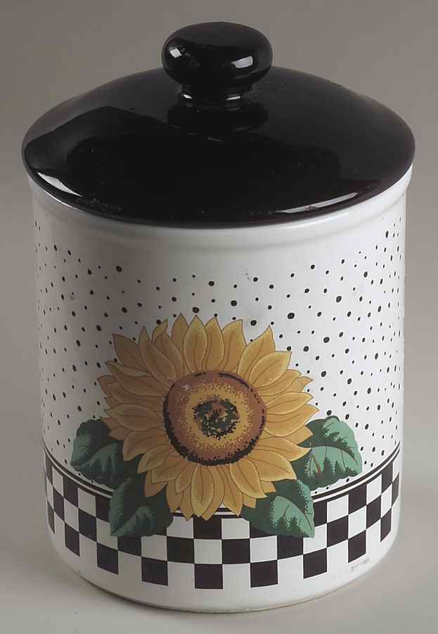 Sunny (Light Or Dark Yellow Flowers) Large Canister & Lid by Tabletops Unlimited-1