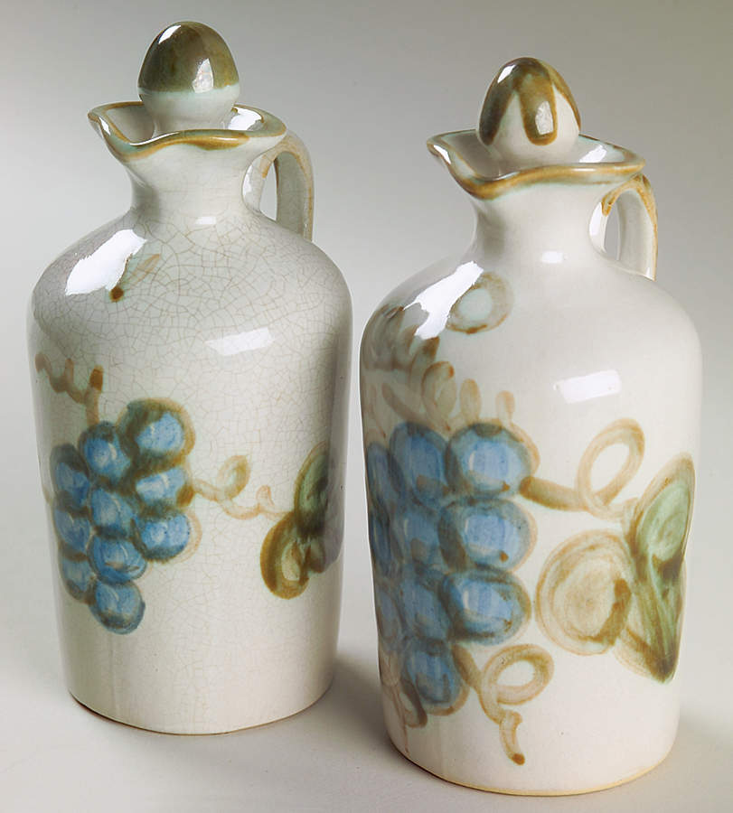 Vintage Olive Green Vinegar and Oil Set with Stoppers by John B Taylor-1