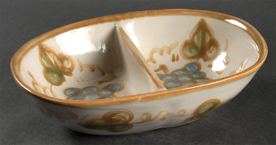 Vintage Olive Green 9" Oval Divided Vegetable Bowl by John B Taylor-1