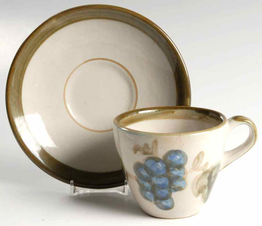 Vintage Olive Green Flat Cup & Saucer Set by John B Taylor-1