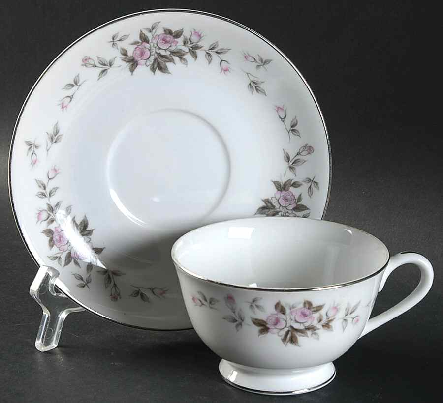 Corsage Footed Cup & Saucer Set by Three Castle-1