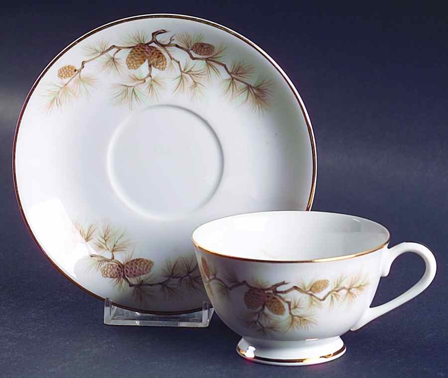 Pine Crest Footed Cup & Saucer Set by Three Castle-1