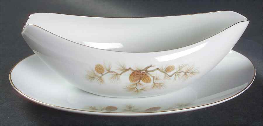 Pine Crest Gravy Boat & Underplate by Three Castle-1