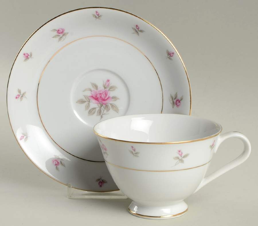 Rosemary Footed Cup & Saucer Set by Three Castle-1