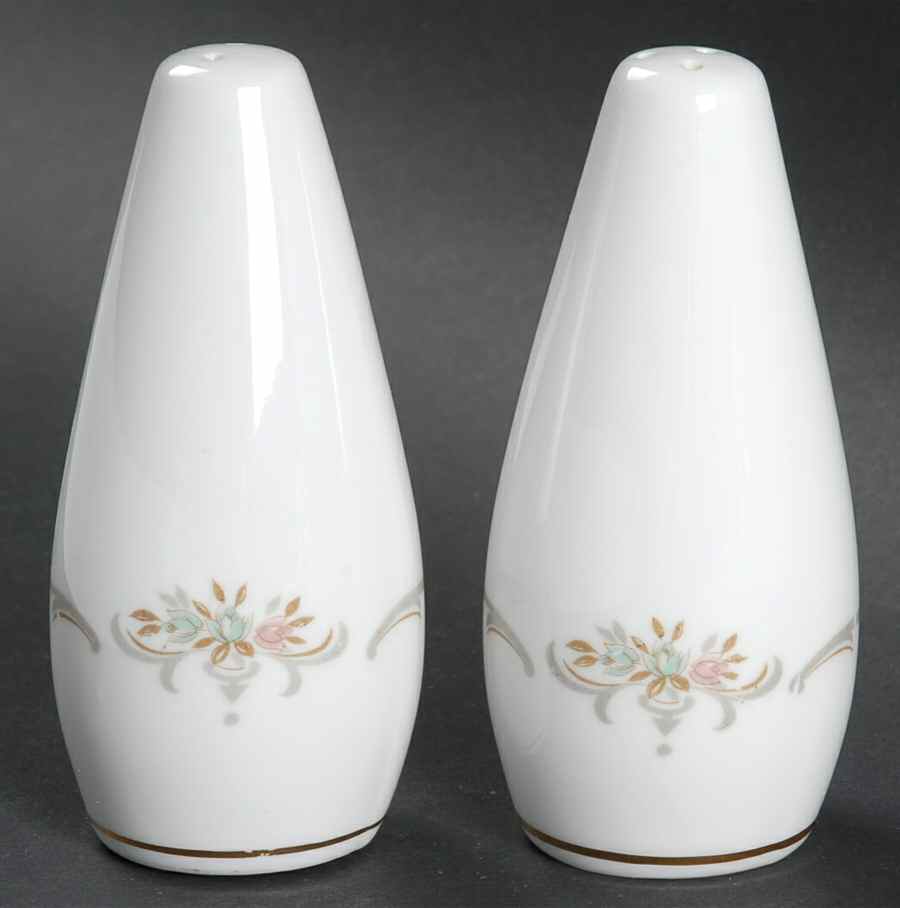Suzanne (Gold Trim) Salt & Pepper Set by Three Castle-1