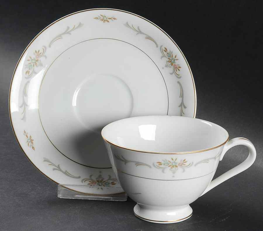 Suzanne (Gold Trim) Footed Cup & Saucer Set by Three Castle-1