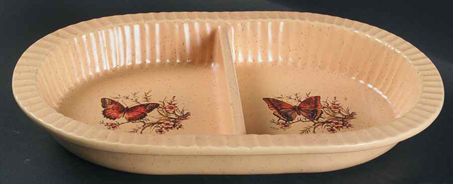 Butterfly 12" Oval Divided Vegetable Bowl by Treasure Craft-1