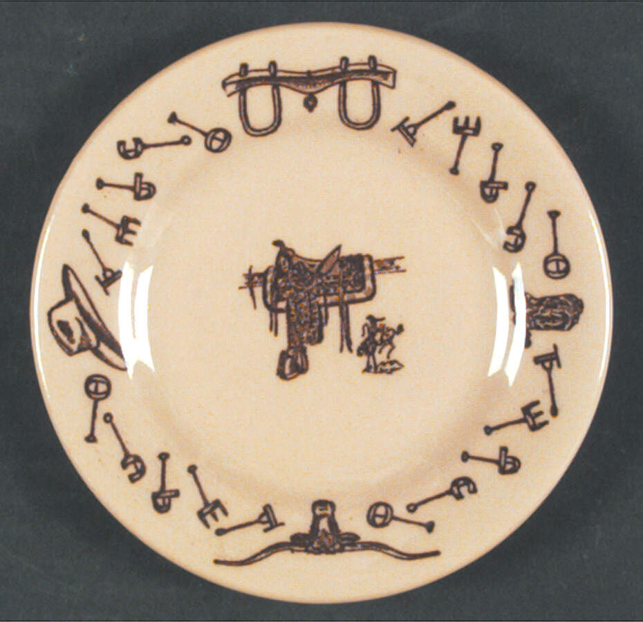 Branding Iron Saddle (Brown On Tan) Small Bread & Butter Plate by Tepco-1