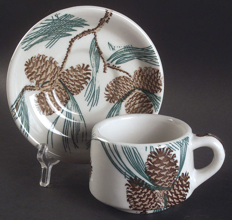 Needles and Pine (Design All Over) Flat Cup & Saucer Set by Tepco-1