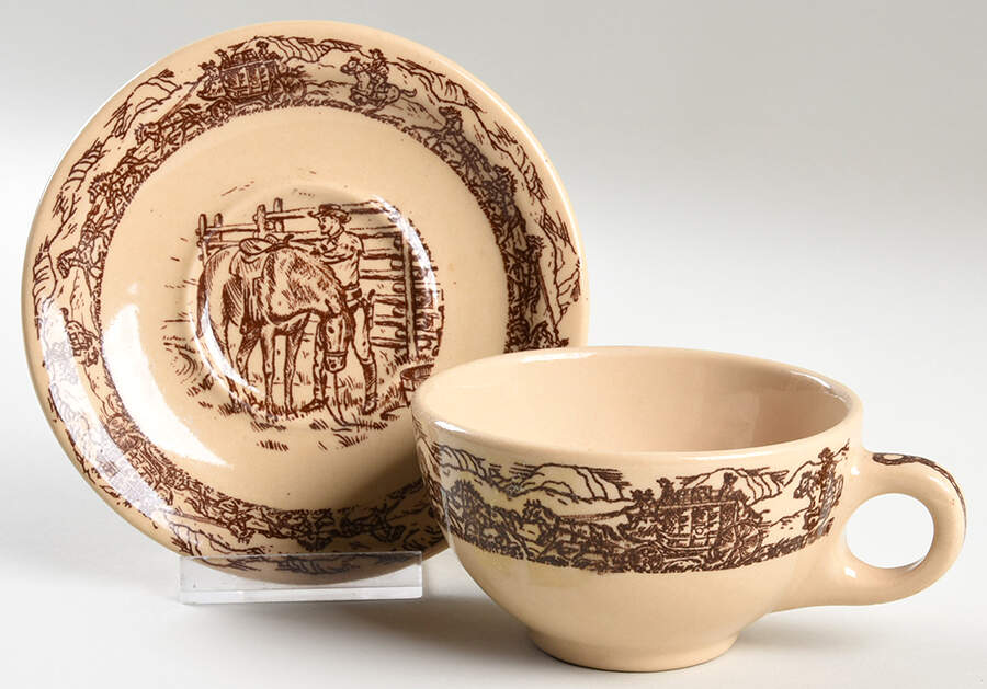 Western Traveler Brown Flat Cup & Saucer Set by Tepco-1