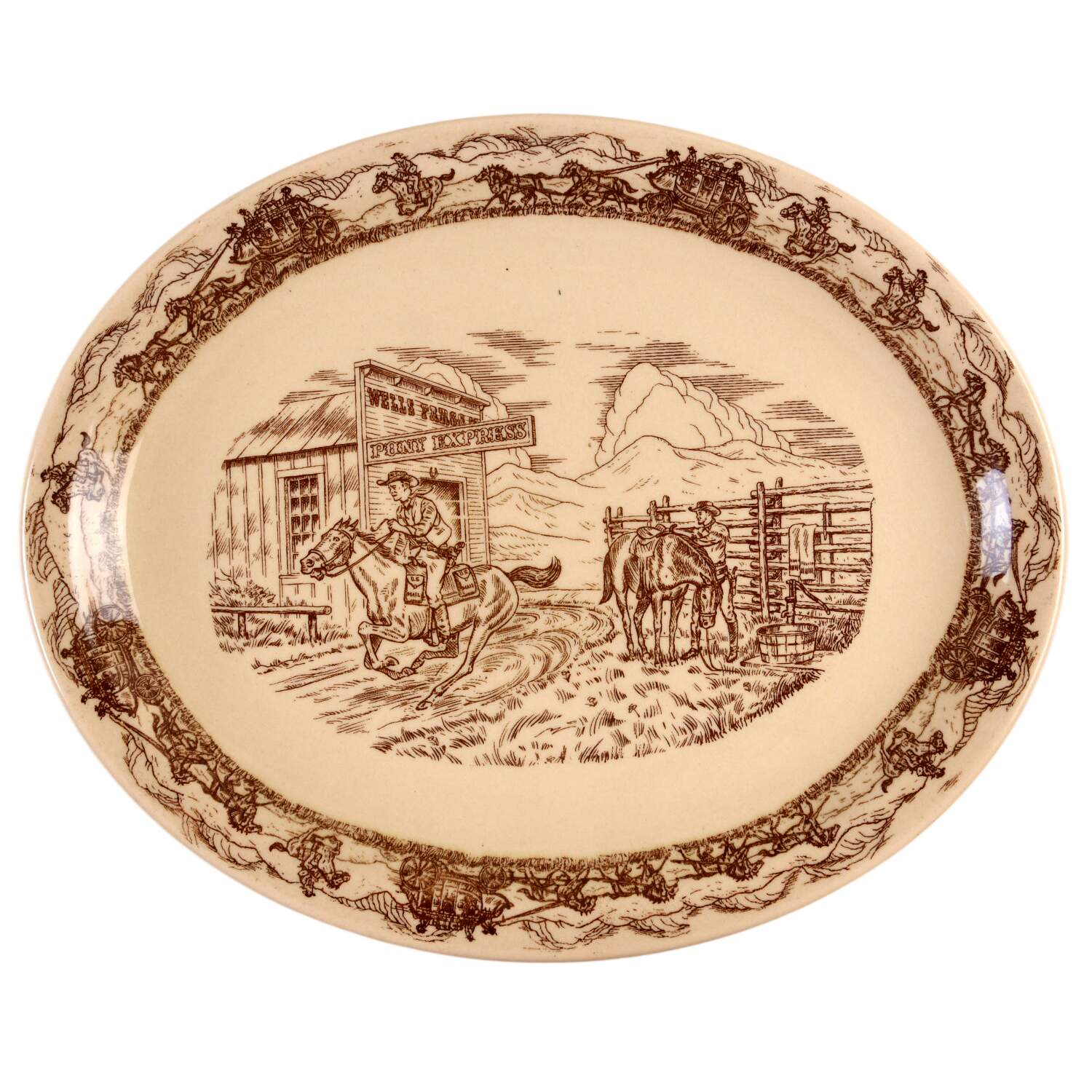 Western Traveler Brown 13" Oval Serving Platter by Tepco-1