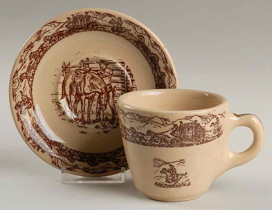 Western Traveler Brown Flat Cup & Saucer Set by Tepco-1