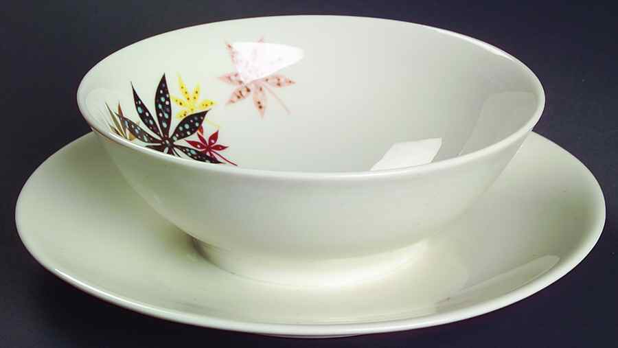 Calico Leaves Gravy Boat with Attached Underplate by Peter Terris-1