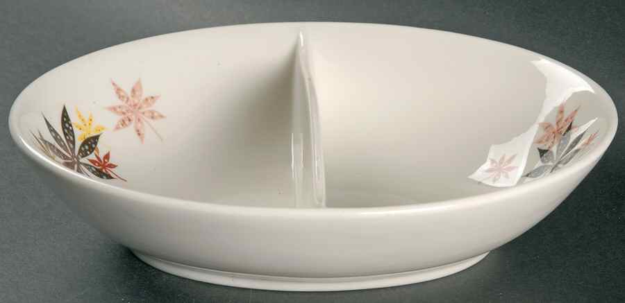 Calico Leaves 9" Oval Divided Vegetable Bowl by Peter Terris-1