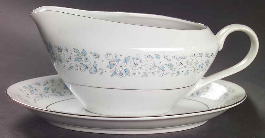 Brocade (Platinum Trim) Gravy Boat & Underplate/Relish by Towne House-1