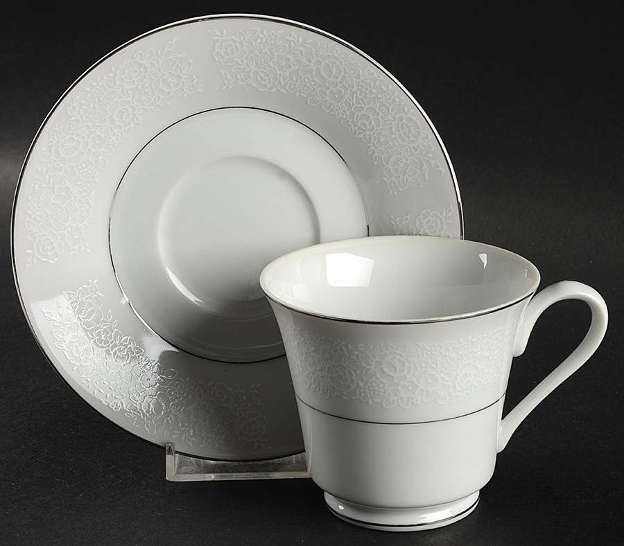 Platina Lace Footed Cup & Saucer Set by Towne House-1