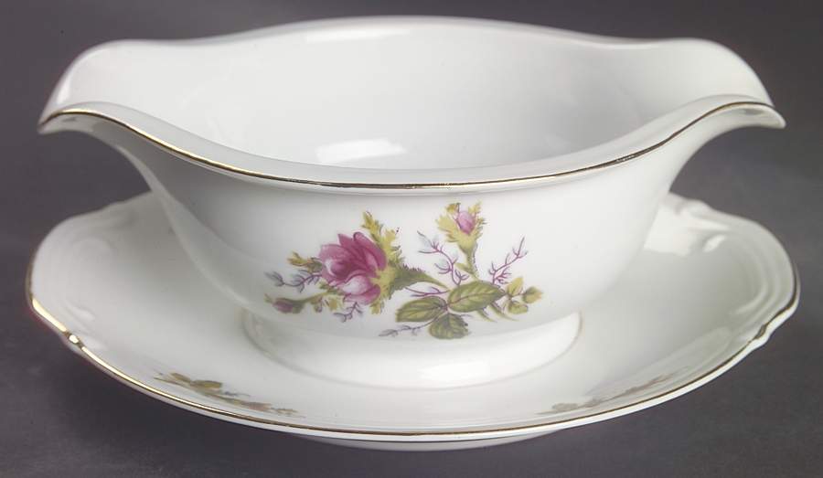 Moss Rose Round Gravy Boat/Attached Underplate by Thames-1