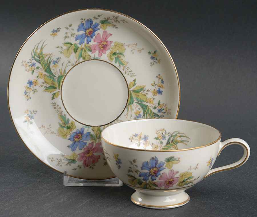 04491 (Cream Background) Footed Cup & Saucer Set by Thomas-1