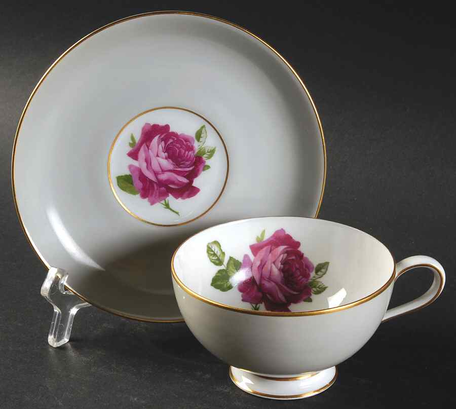 American Beauty Rose Footed Cup & Saucer Set by Thomas-1